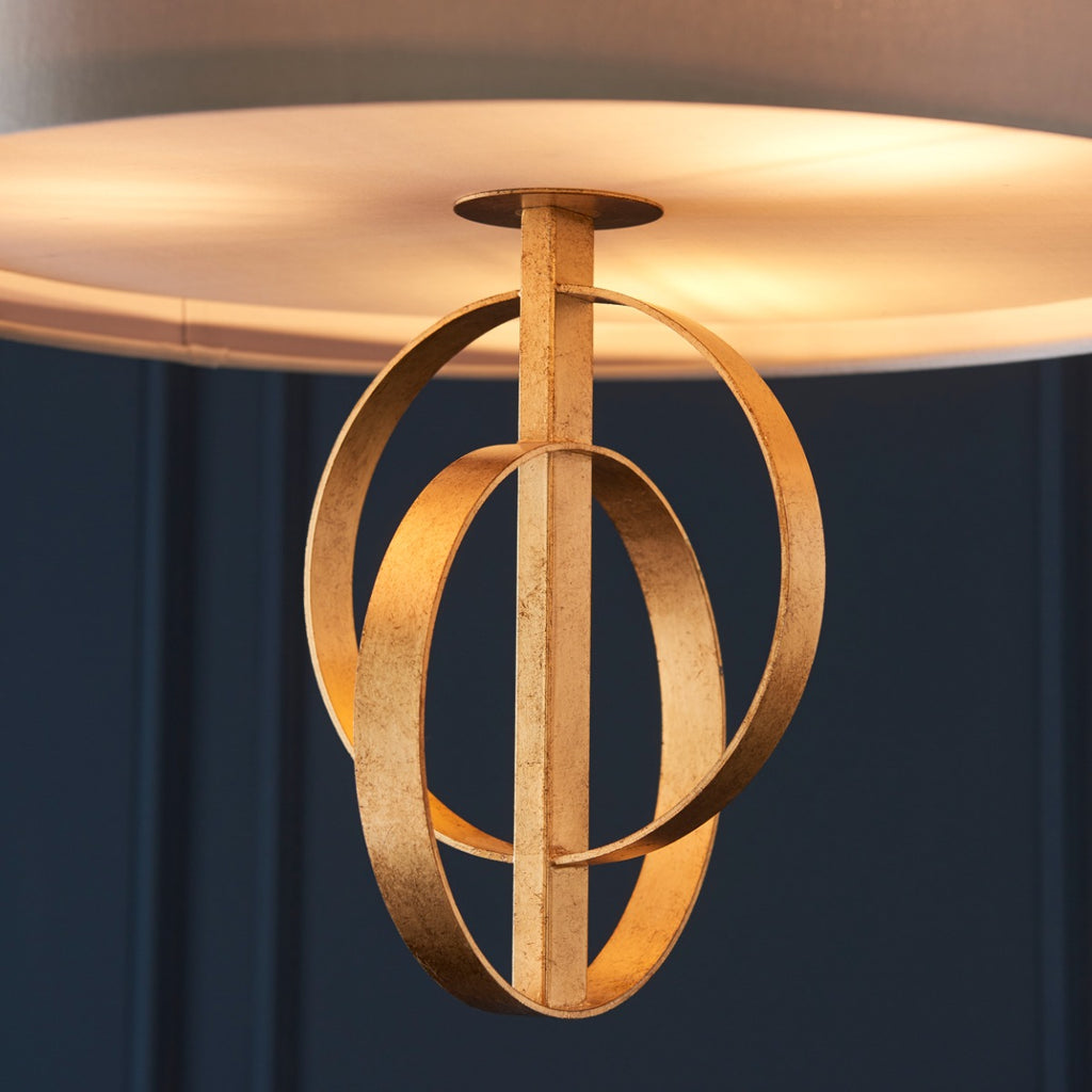 Novena Agrela 3 Light Pendant Light Antique Gold Leaf Mink Satin Fabric