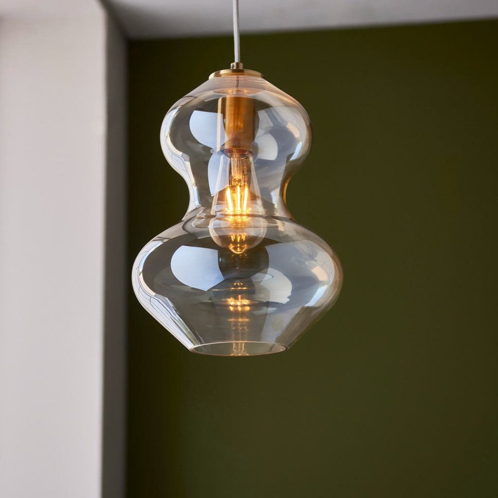 Novena Amandi 1 Light Pendant Light Satin Brass Plate Champagne Lustre Glass