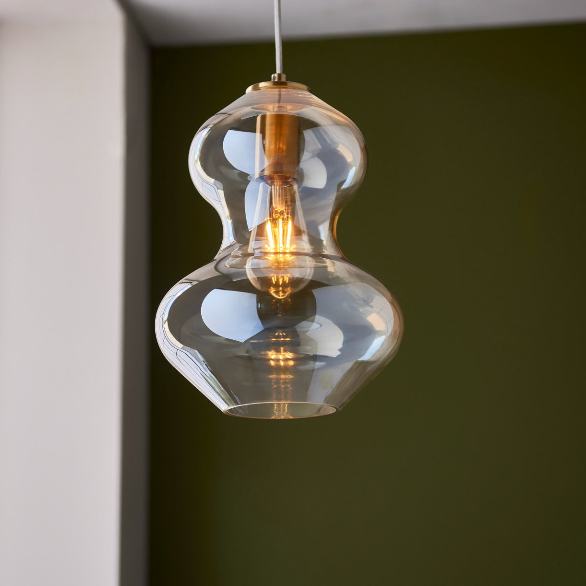 Novena Amandi 1 Light Pendant Light Satin Brass Plate Champagne Lustre Glass