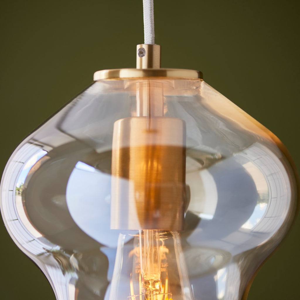 Novena Amandi 1 Light Pendant Light Satin Brass Plate Champagne Lustre Glass