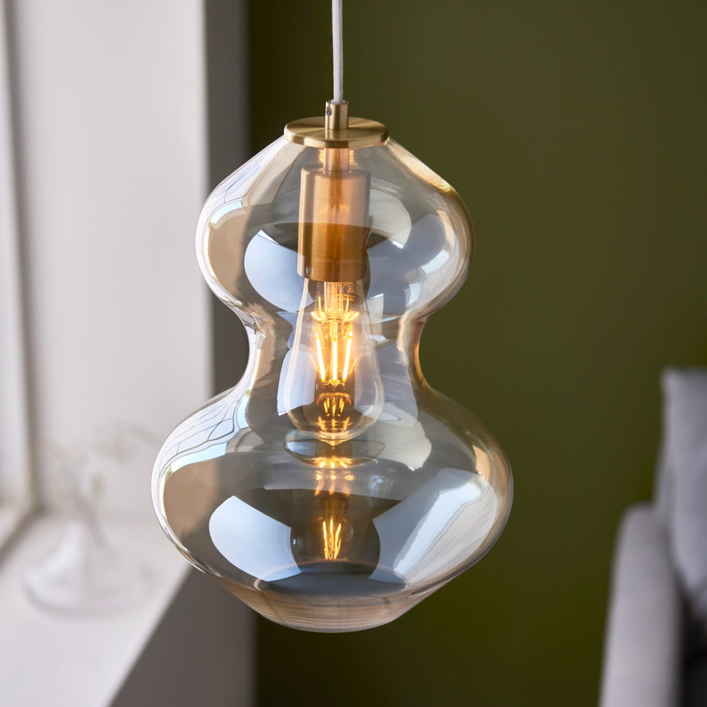 Novena Amandi 1 Light Pendant Light Satin Brass Plate Champagne Lustre Glass
