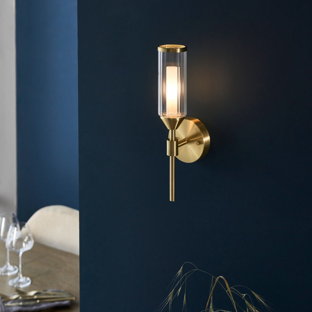 Novena Ancia 1 Light Wall Light Satin Brass with Clear Frosted Glass