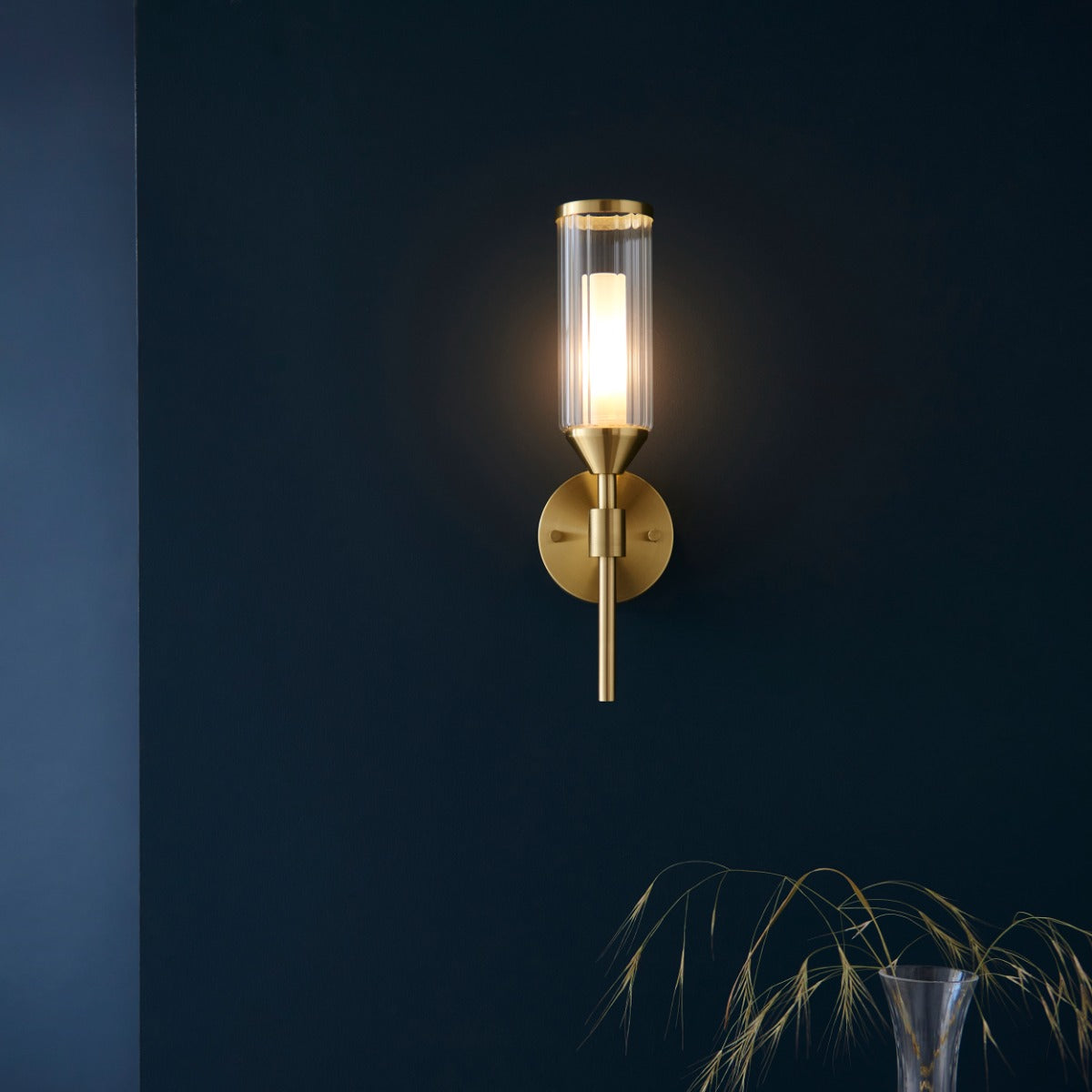 Novena Ancia 1 Light Wall Light Satin Brass with Clear Frosted Glass