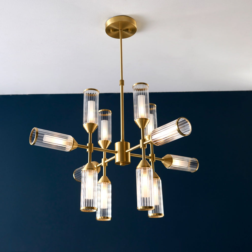 Novena Ancia 12 Light Pendant Light Satin Brass with Clear Frosted Glass