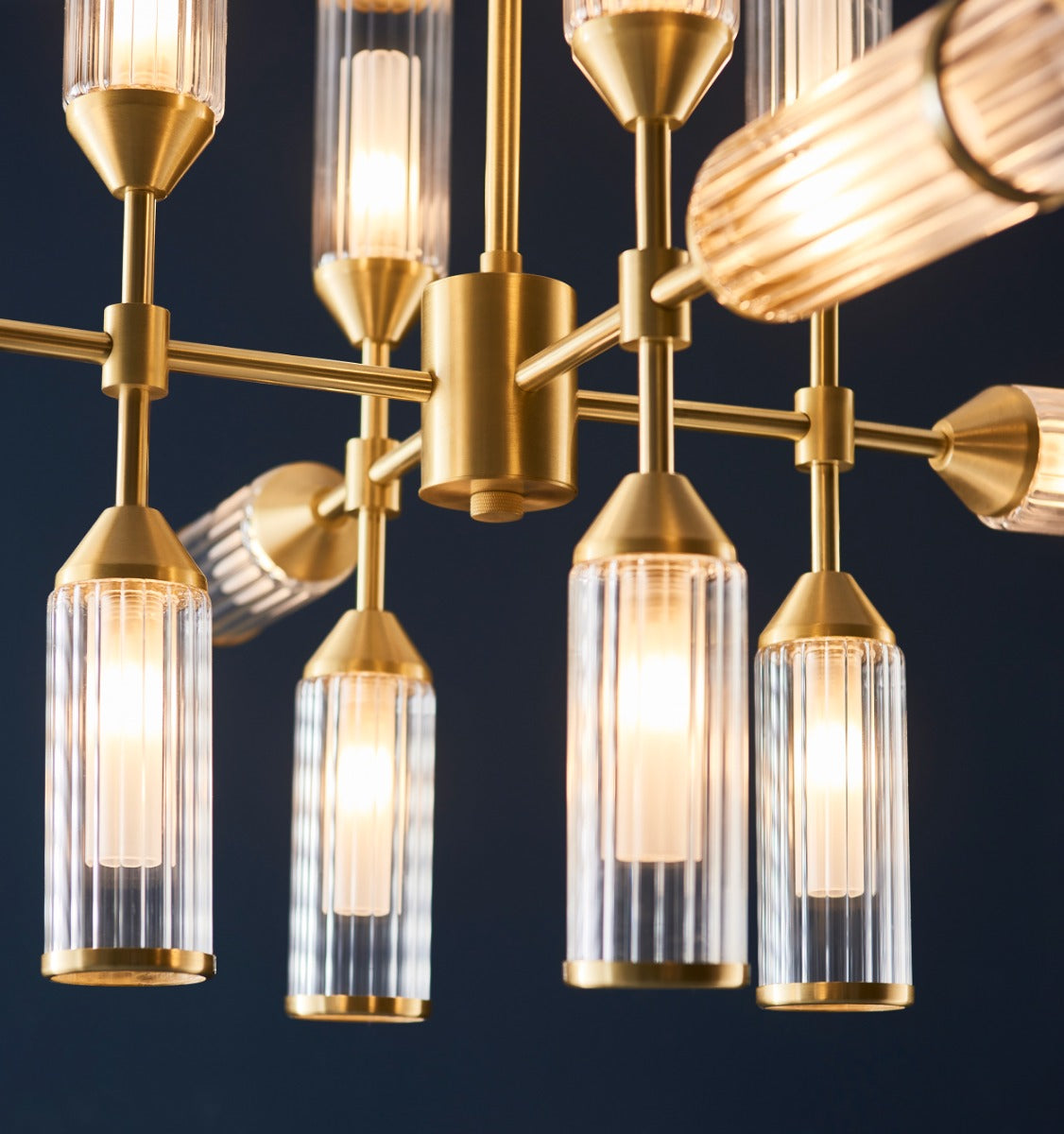 Novena Ancia 12 Light Pendant Light Satin Brass with Clear Frosted Glass
