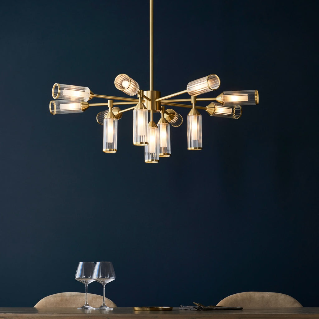 Novena Ancia 13 Light Pendant Light Satin Brass with Clear Frosted Glass