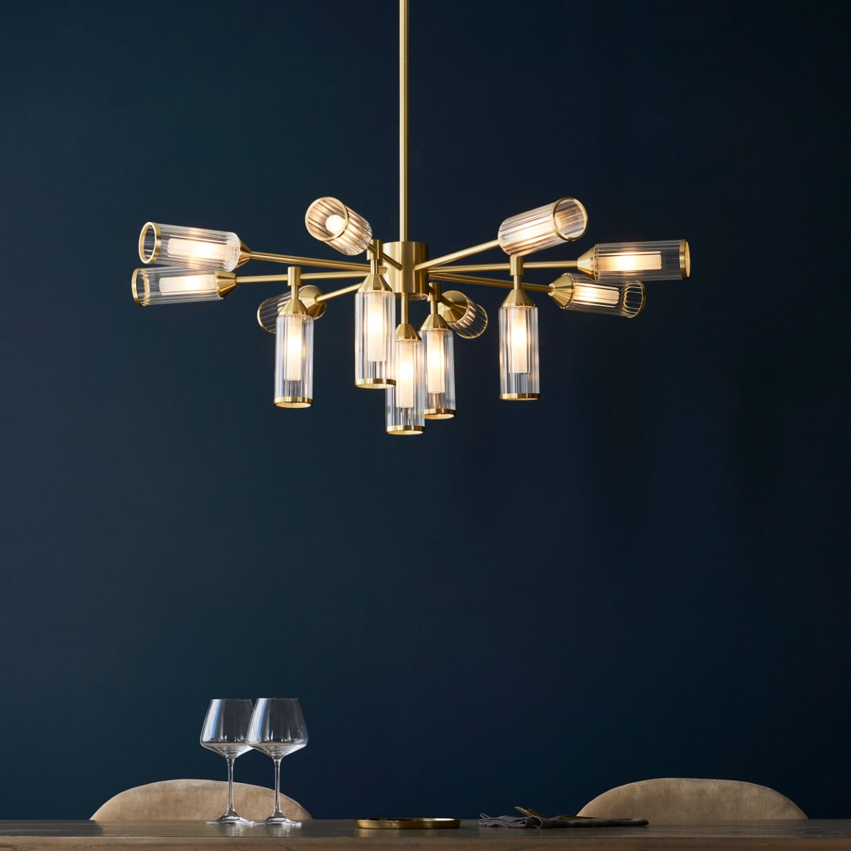 Novena Ancia 13 Light Pendant Light Satin Brass with Clear Frosted Glass