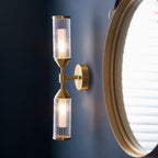 Novena Ancia 2 Light Wall Light Clear Frosted Glass Satin Brass Plate
