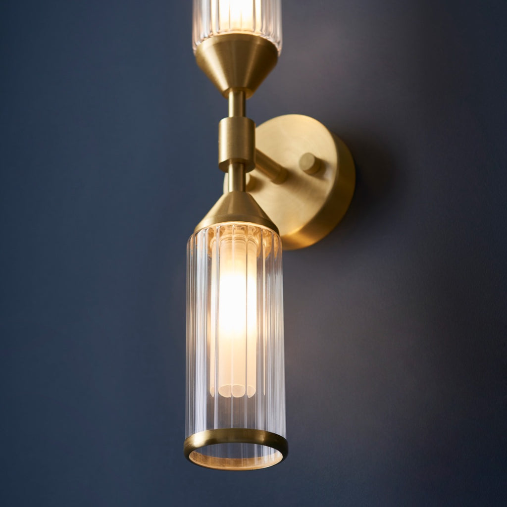 Novena Ancia 2 Light Wall Light Clear Frosted Glass Satin Brass Plate