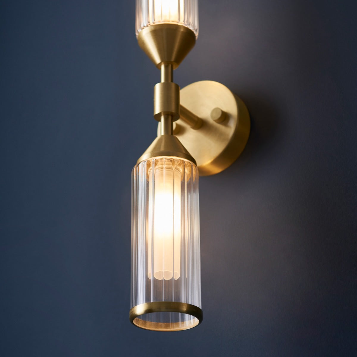 Novena Ancia 2 Light Wall Light Clear Frosted Glass Satin Brass Plate