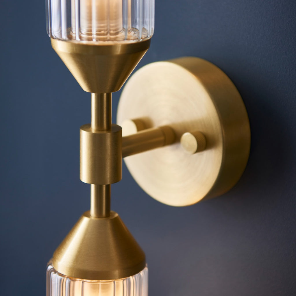 Novena Ancia 2 Light Wall Light Clear Frosted Glass Satin Brass Plate