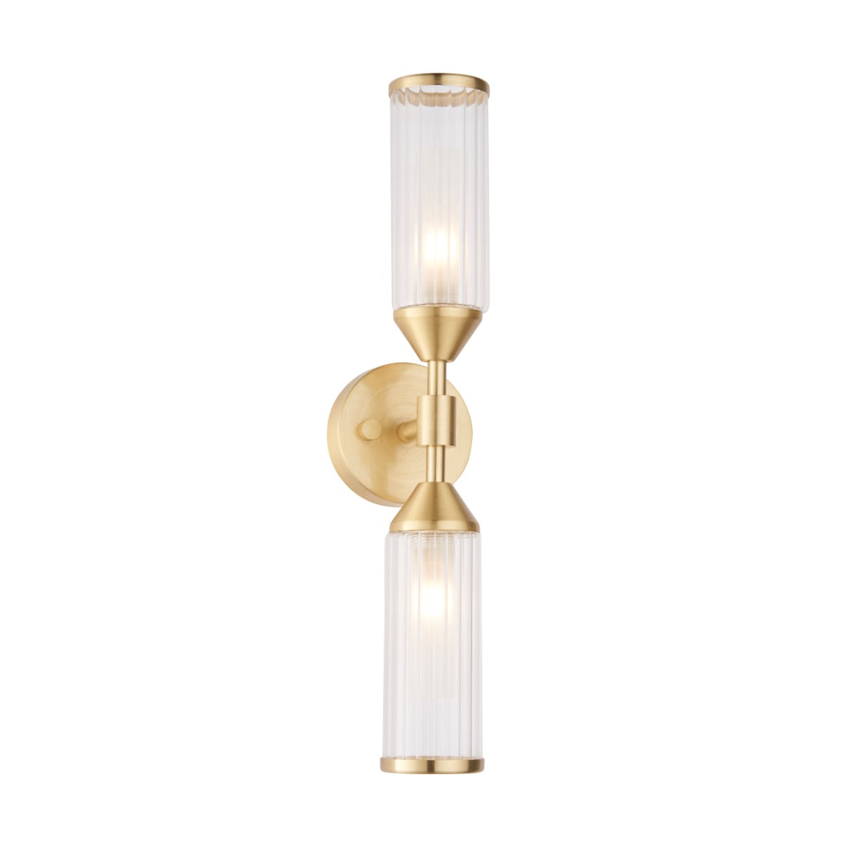 Novena Ancia 2 Light Wall Light Clear Frosted Glass Satin Brass Plate