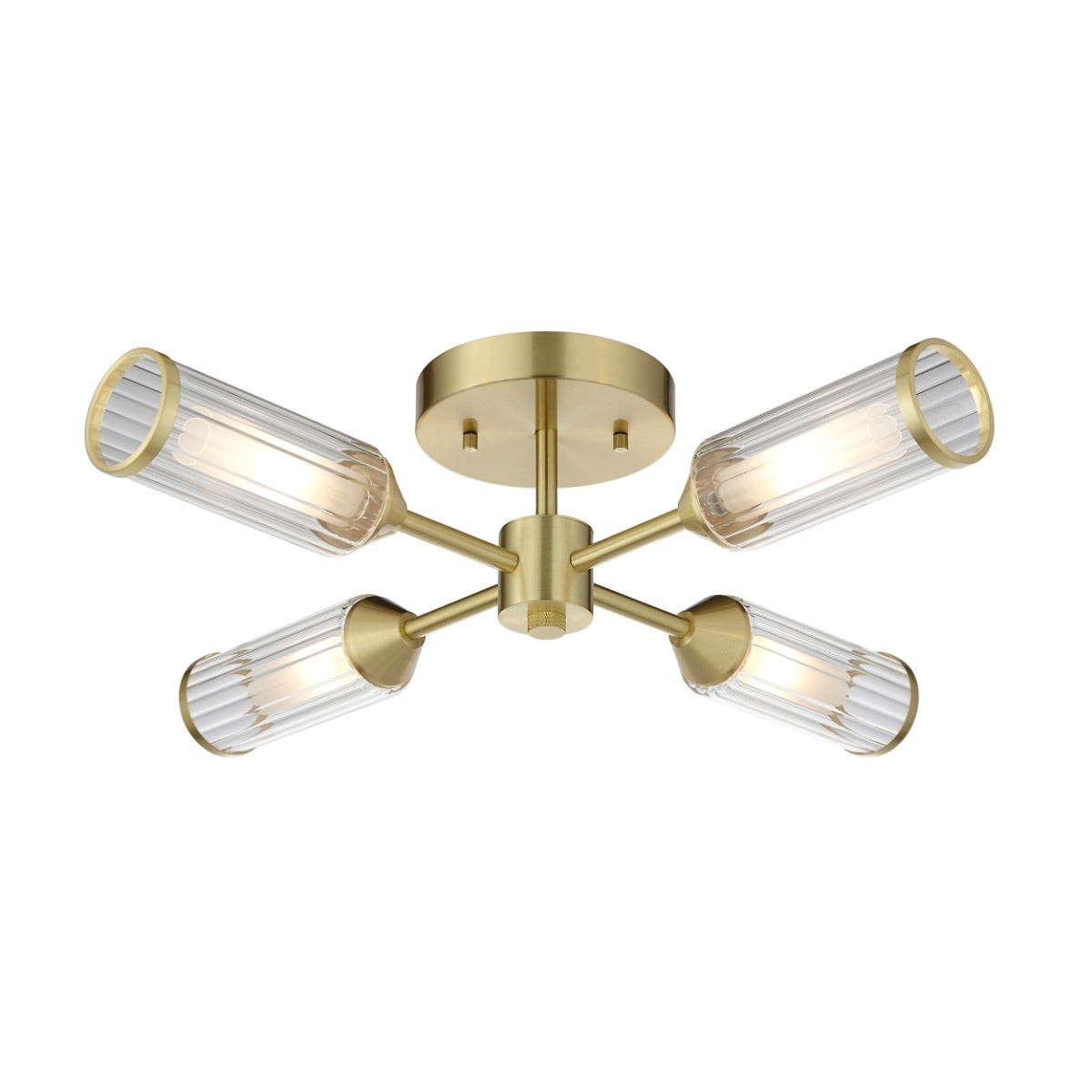Novena Ancia 4 Light Semi Flush Ceiling Light with Clear Frosted Glass in Satin Brass