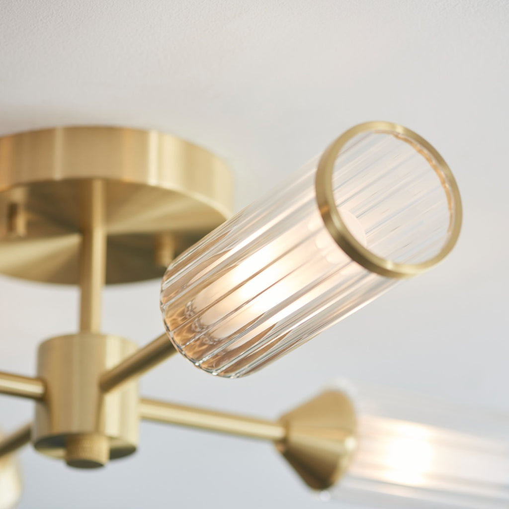 Novena Ancia 4 Light Semi Flush Ceiling Light with Clear Frosted Glass in Satin Brass