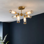 Novena Ancia 6 Light Semi Flush Ceiling Light Satin Brass with Clear Frosted Glass