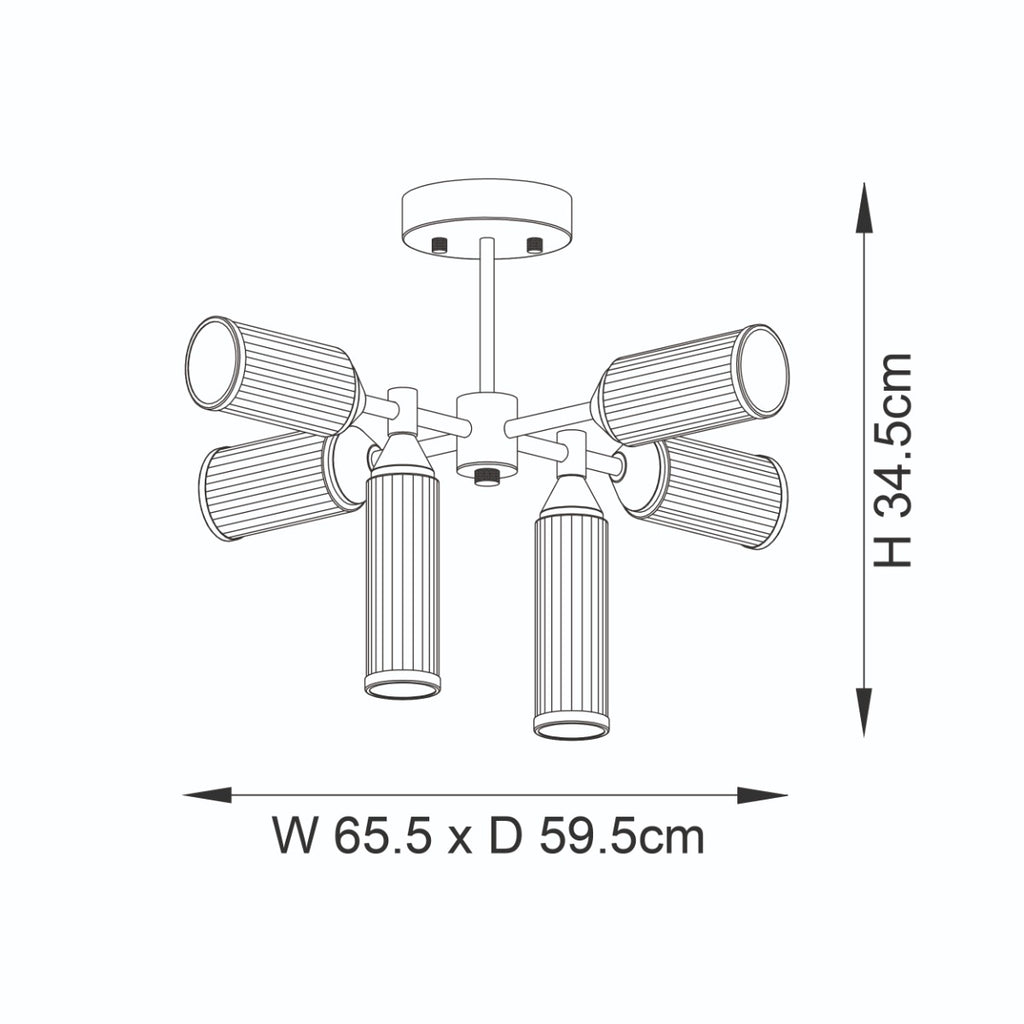 Novena Ancia 6 Light Semi Flush Ceiling Light Satin Brass with Clear Frosted Glass