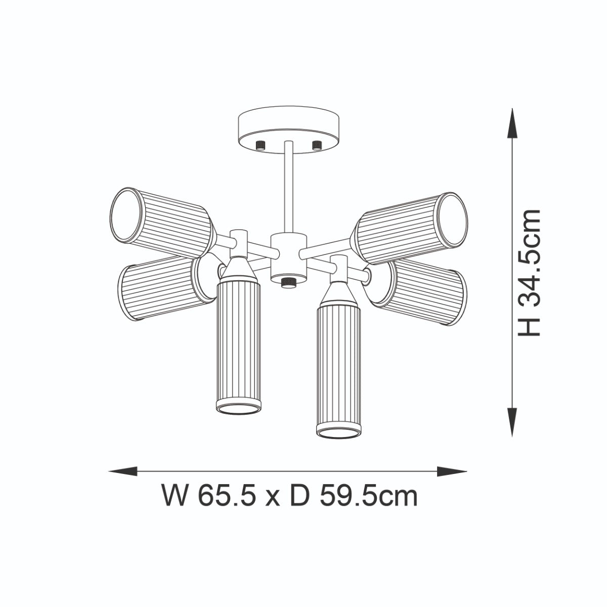 Novena Ancia 6 Light Semi Flush Ceiling Light Satin Brass with Clear Frosted Glass
