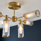Novena Ancia 6 Light Semi Flush Ceiling Light Satin Brass with Clear Frosted Glass