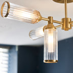 Novena Ancia 6 Light Semi Flush Ceiling Light Satin Brass with Clear Frosted Glass