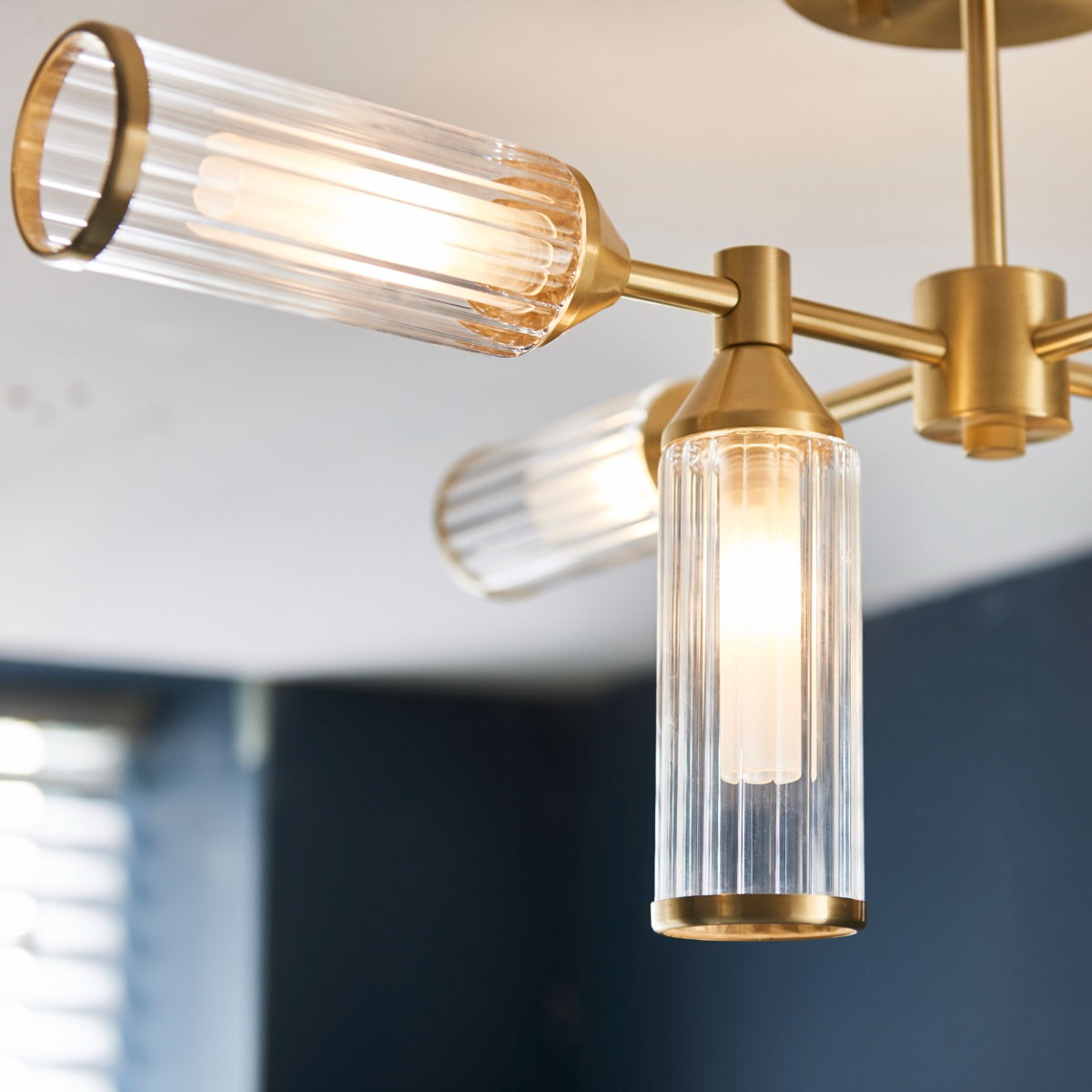 Novena Ancia 6 Light Semi Flush Ceiling Light Satin Brass with Clear Frosted Glass