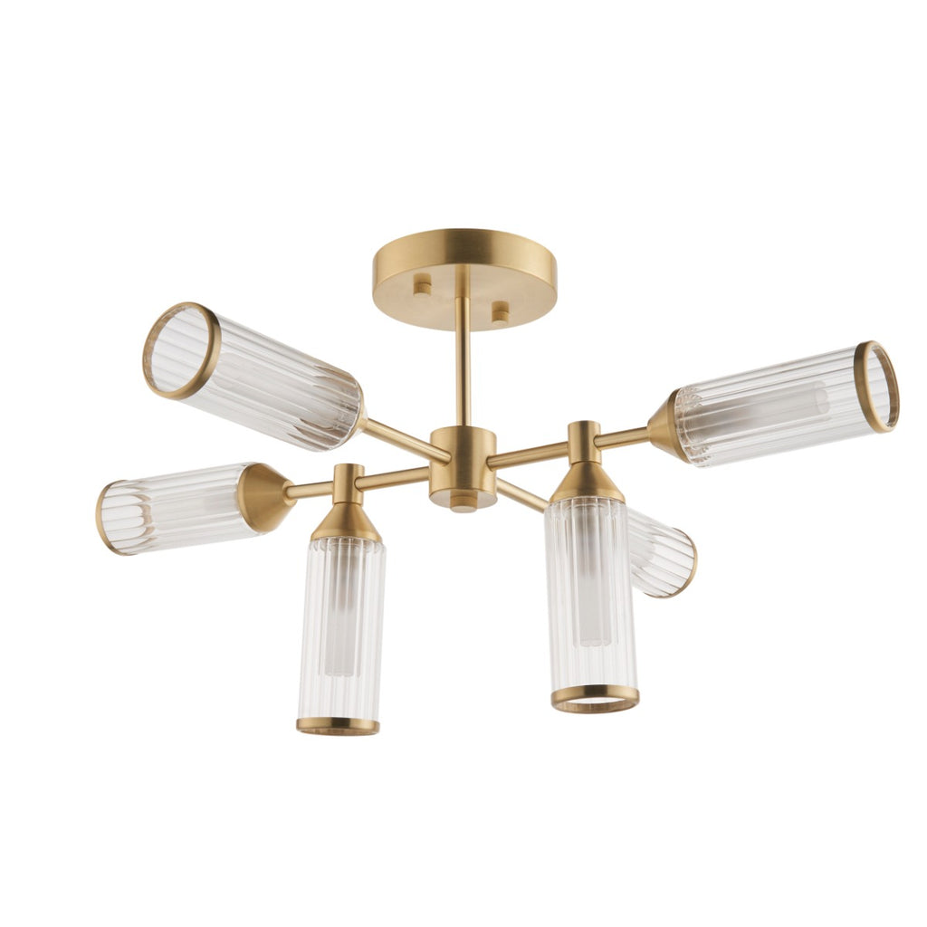 Novena Ancia 6 Light Semi Flush Ceiling Light Satin Brass with Clear Frosted Glass