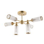 Novena Ancia 6 Light Semi Flush Ceiling Light Satin Brass with Clear Frosted Glass
