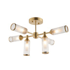 Novena Ancia 6 Light Semi Flush Ceiling Light Satin Brass with Clear Frosted Glass