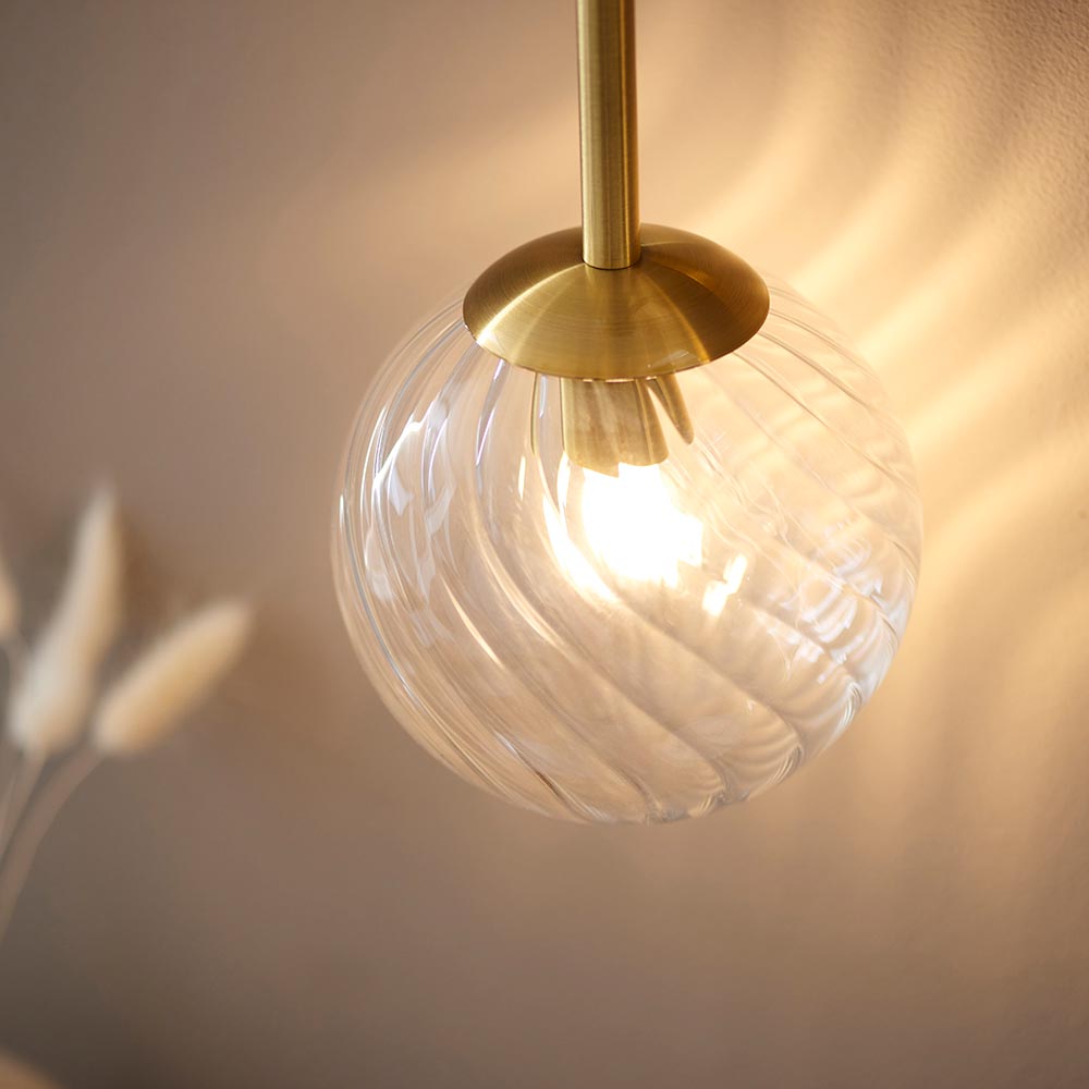 Novena Andarela 2 Light Wall Bracket Brushed Aged Brass With Twisted Clear Glass