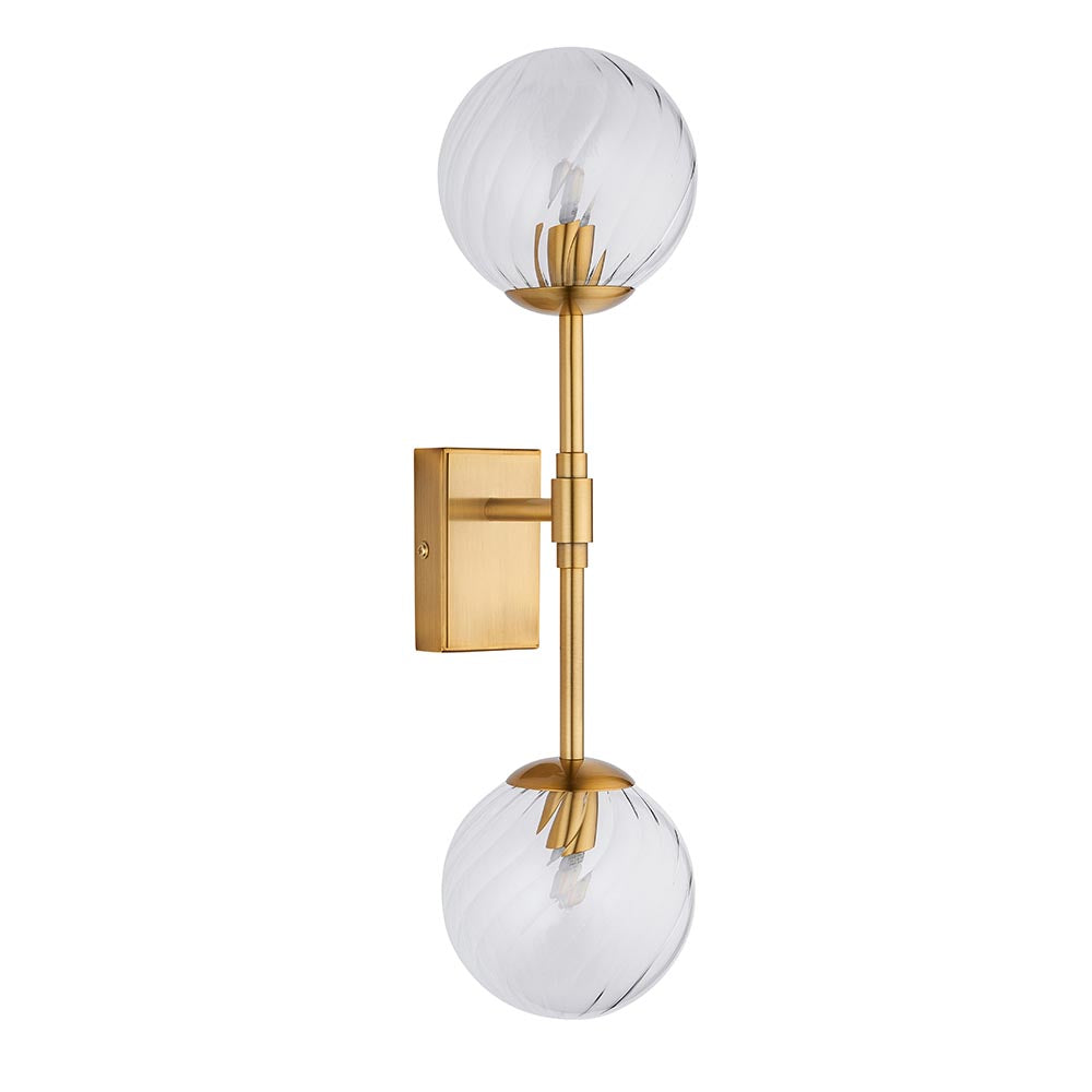 Novena Andarela 2 Light Wall Bracket Brushed Aged Brass With Twisted Clear Glass