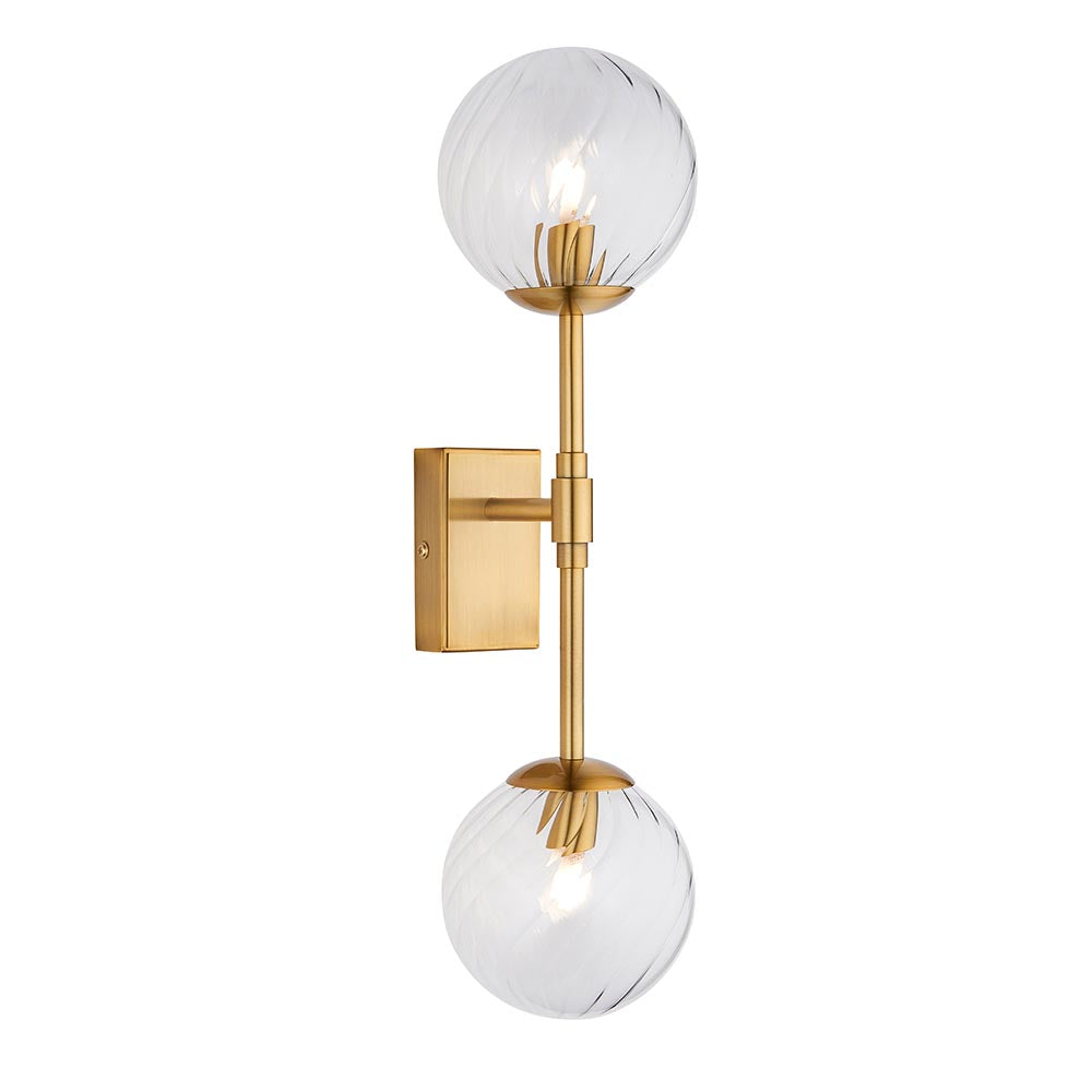 Novena Andarela 2 Light Wall Bracket Brushed Aged Brass With Twisted Clear Glass