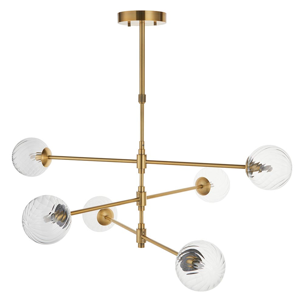 Novena Andarela 6 Light Pendant Brushed Aged Brass with Twisted Clear Glass