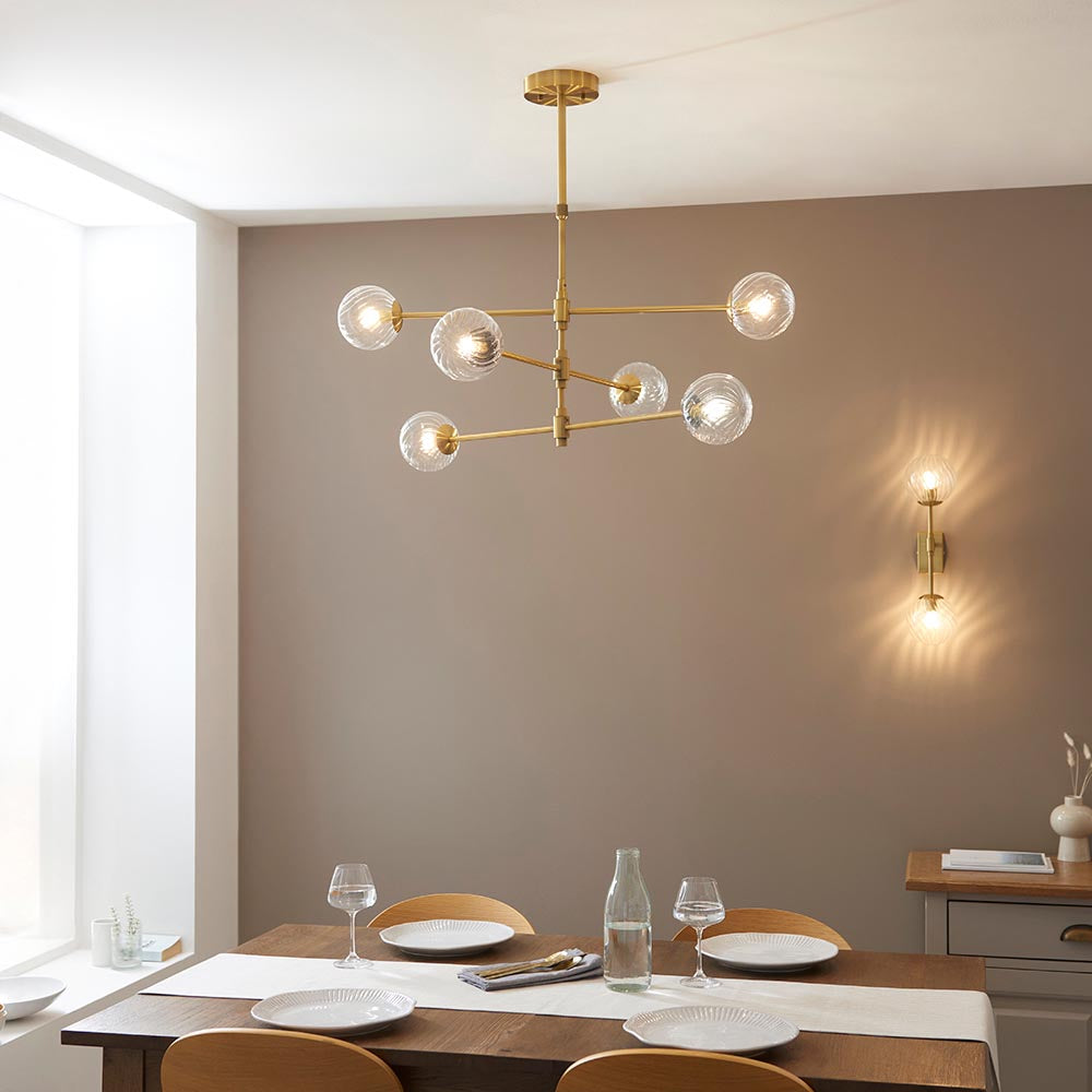 Novena Andarela 6 Light Pendant Brushed Aged Brass with Twisted Clear Glass