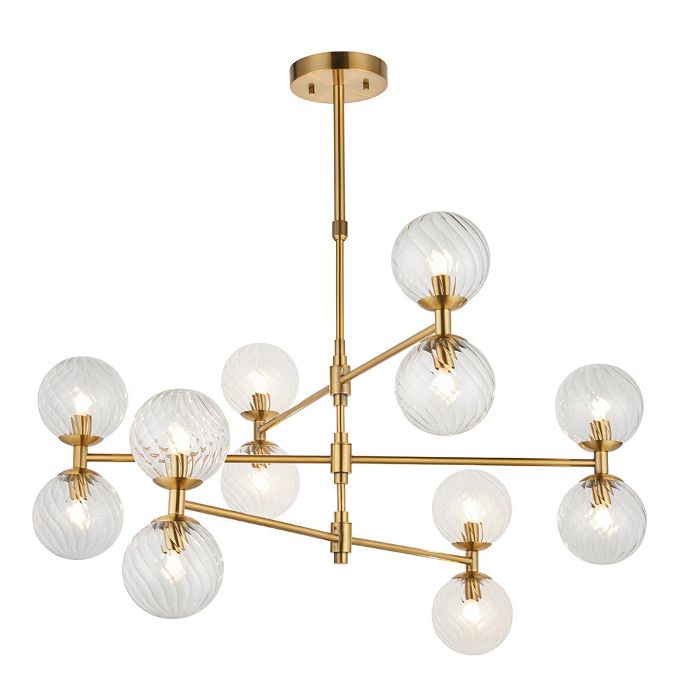 Novena Andarela12 Light Pendant Brushed Aged Brass with Twisted Clear Glass