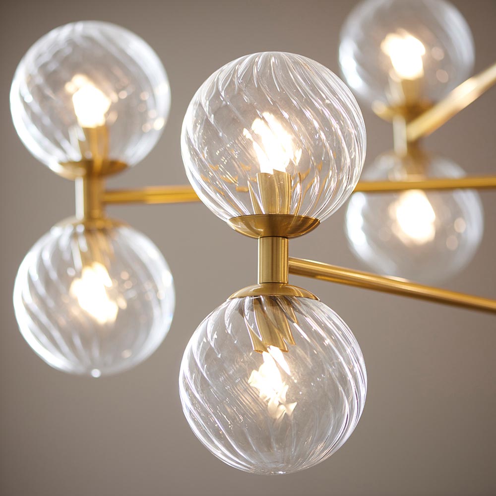 Novena Andarela12 Light Pendant Brushed Aged Brass with Twisted Clear Glass