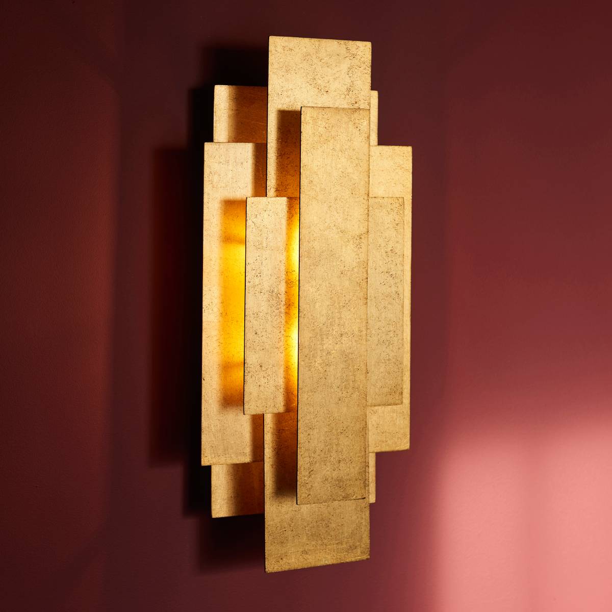 Novena Arteris Rectangular Wall Light in Antique Gold Leaf - Twin Pack