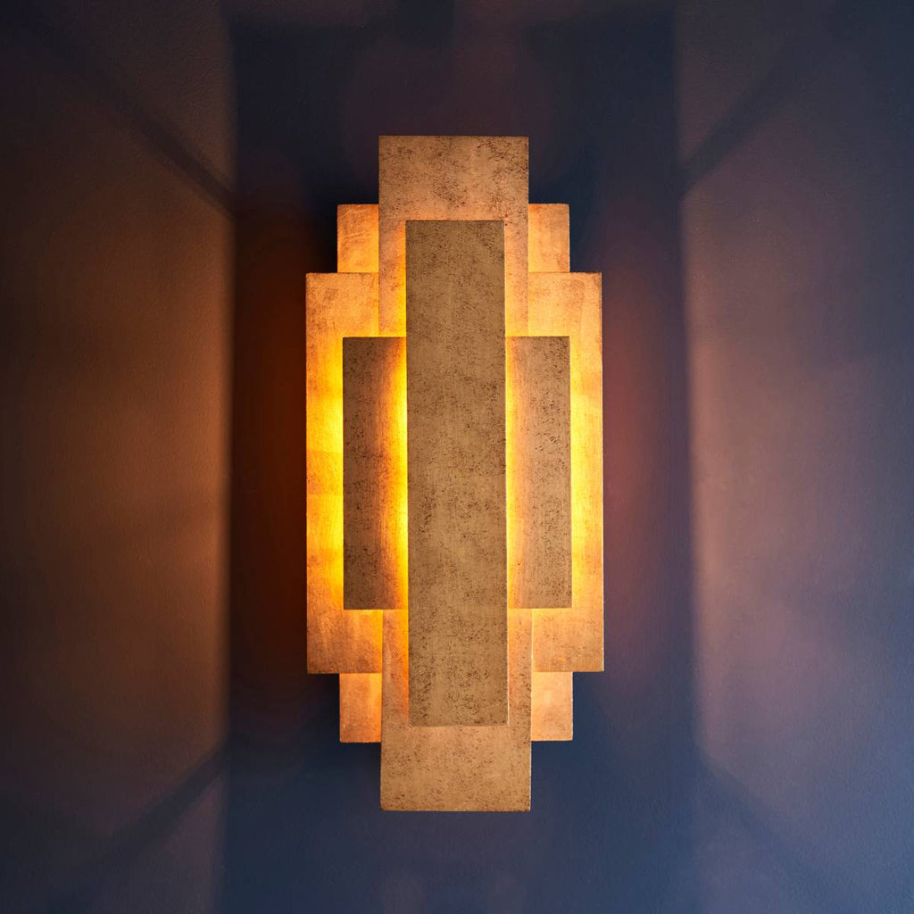 Novena Arteris Rectangular Wall Light in Antique Gold Leaf - Twin Pack