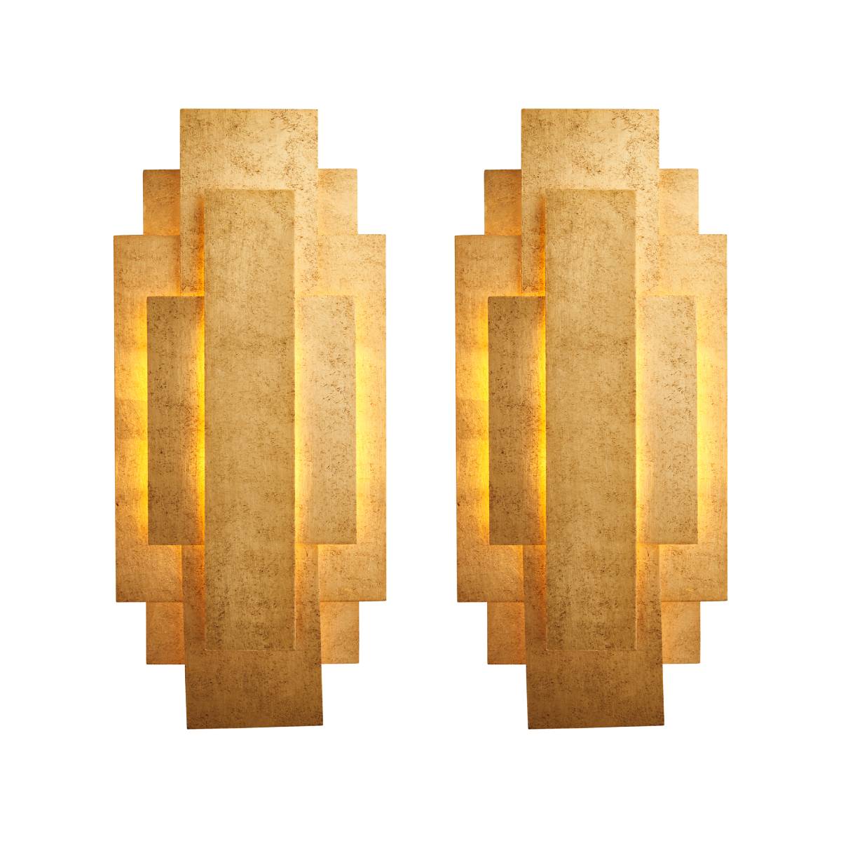 Novena Arteris Rectangular Wall Light in Antique Gold Leaf - Twin Pack