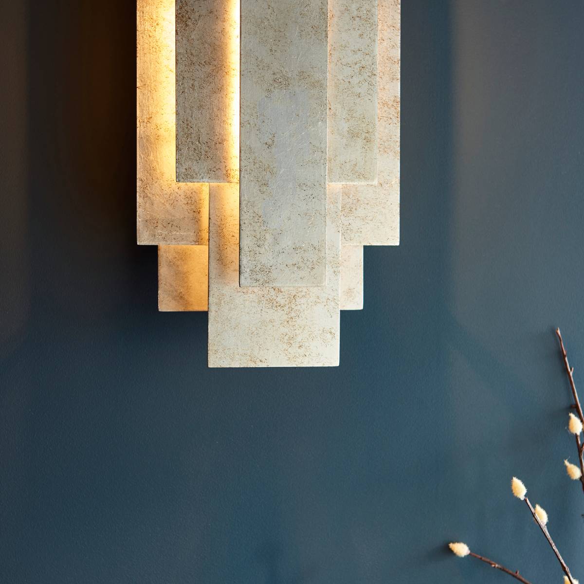 Novena Arteris  Rectangular Wall Light in Antique Silver Leaf - Twin Pack