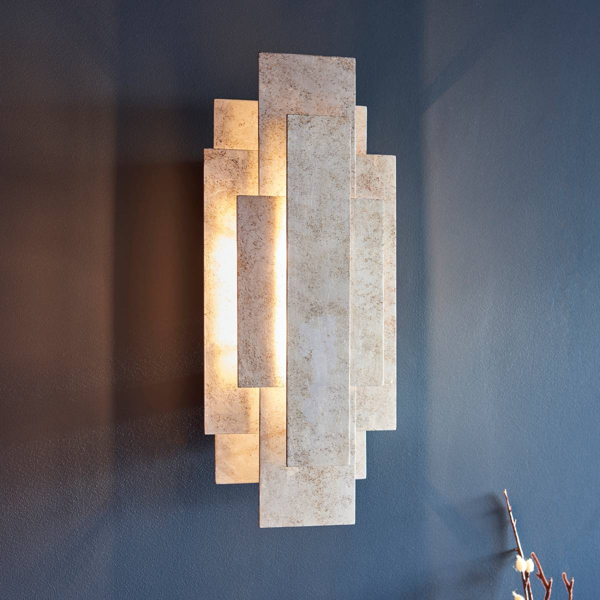 Novena Arteris  Rectangular Wall Light in Antique Silver Leaf - Twin Pack