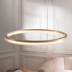 Novena Balma LED Pendant in Brushed Gold Plated and Opal Ribbed Acrylic Hoop