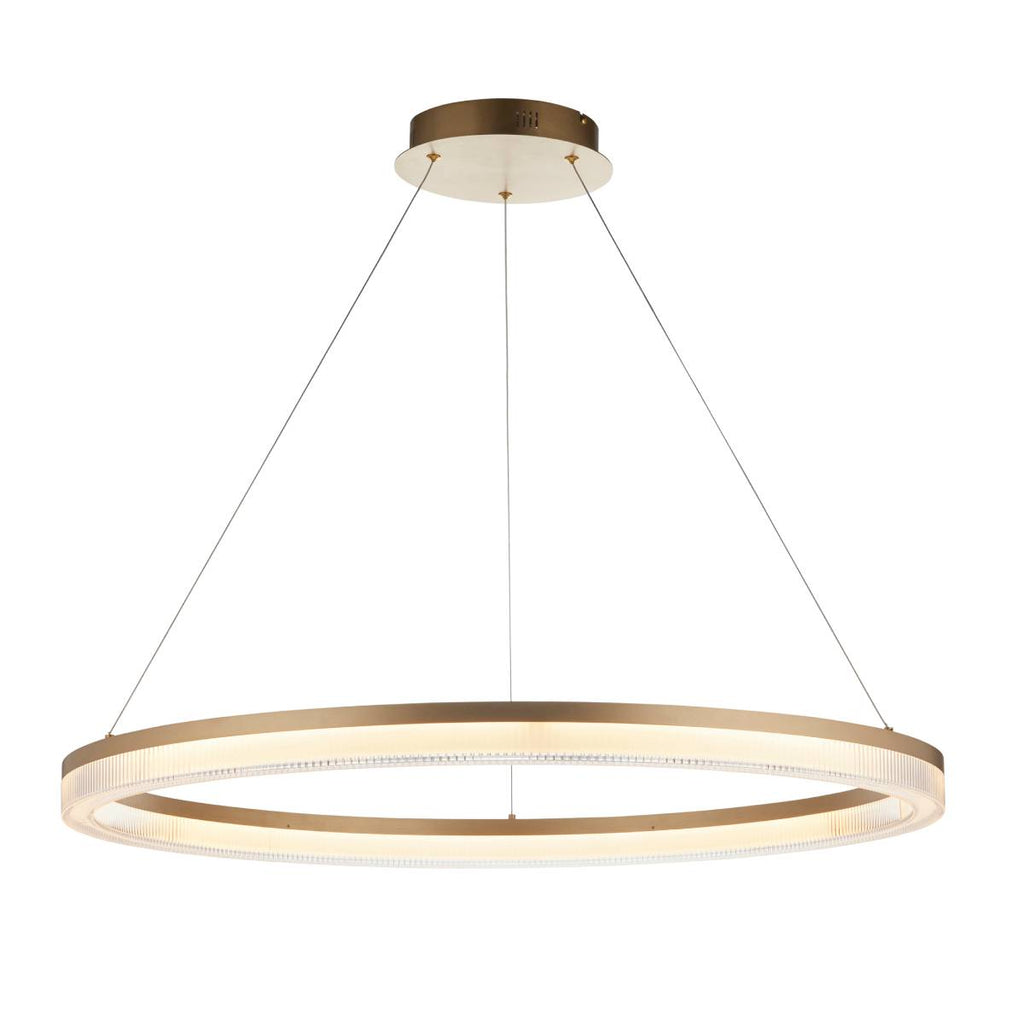 Novena Balma LED Pendant in Brushed Gold Plated and Opal Ribbed Acrylic Hoop