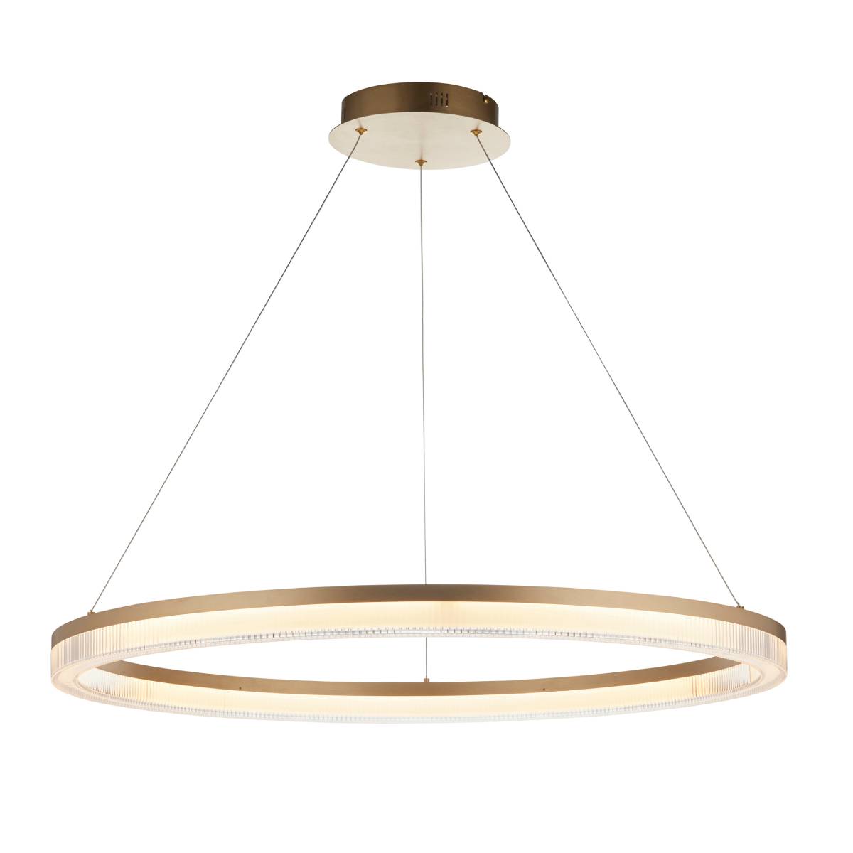 Novena Balma LED Pendant in Brushed Gold Plated and Opal Ribbed Acrylic Hoop