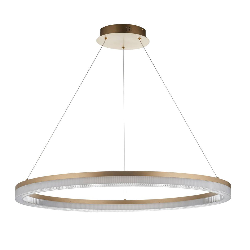Novena Balma LED Pendant in Brushed Gold Plated and Opal Ribbed Acrylic Hoop