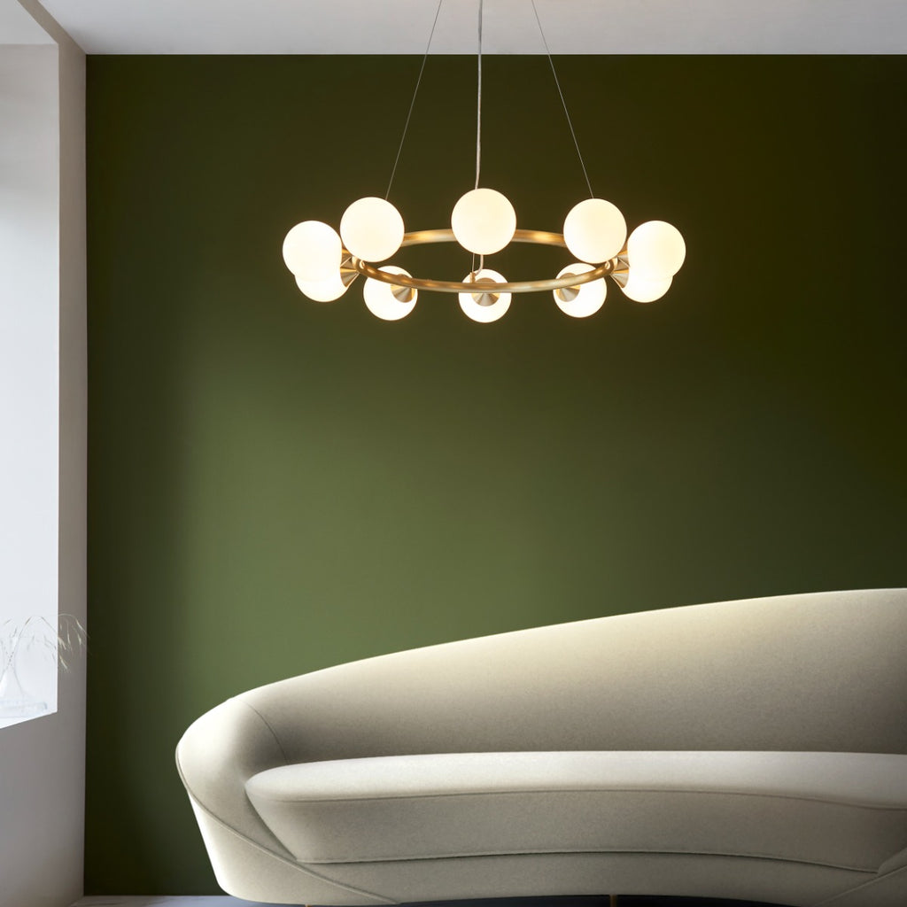 Novena Barbosa 10 Light Pendant Light Satin Brushed Gold White Glass