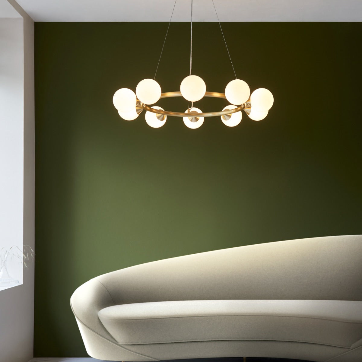 Novena Barbosa 10 Light Pendant Light Satin Brushed Gold White Glass