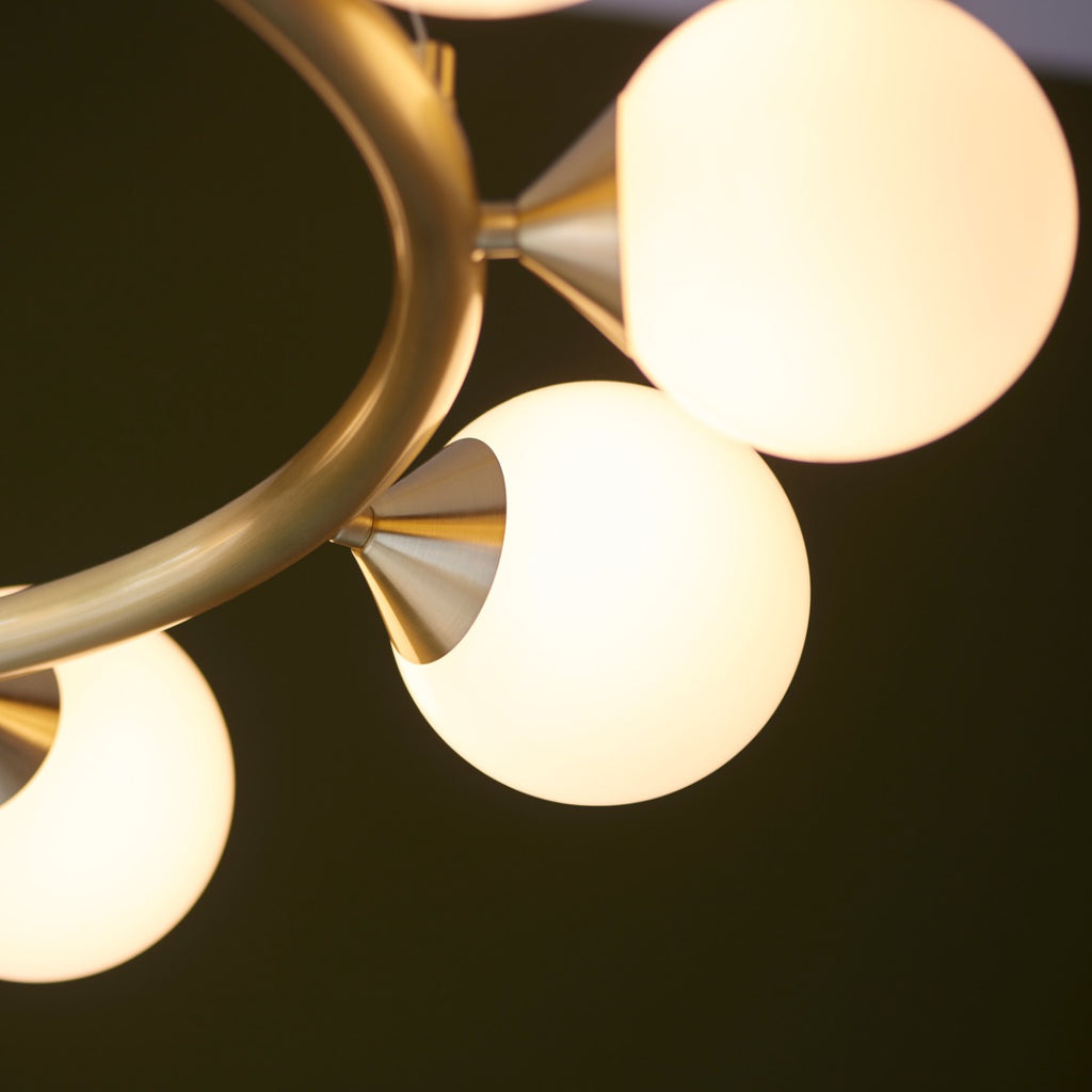 Novena Barbosa 10 Light Pendant Light Satin Brushed Gold White Glass