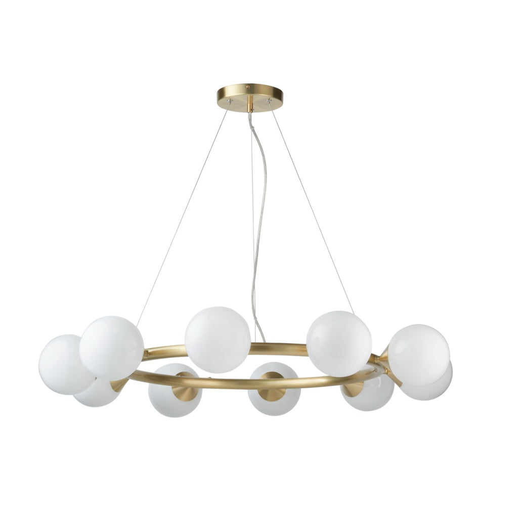 Novena Barbosa 10 Light Pendant Light Satin Brushed Gold White Glass