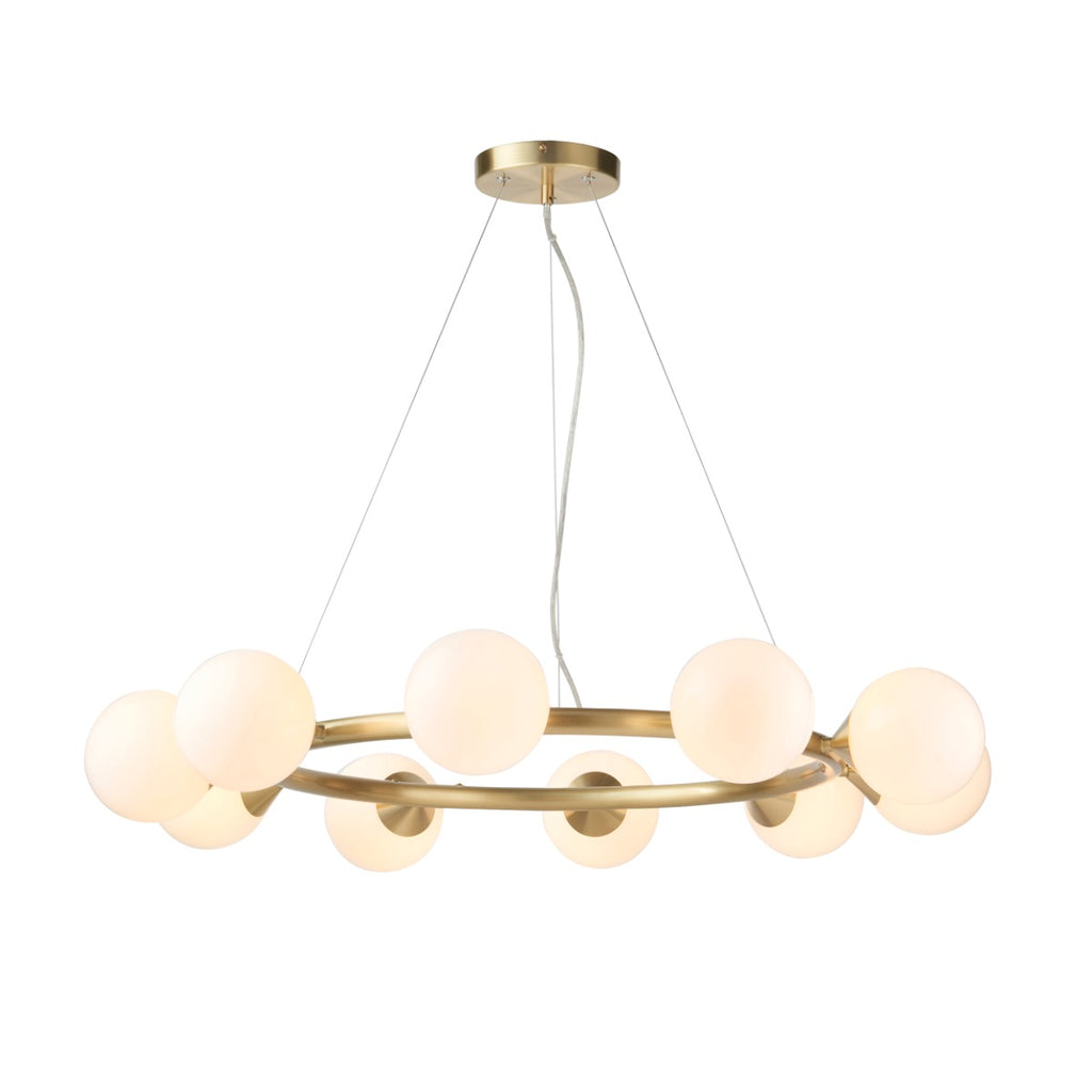 Novena Barbosa 10 Light Pendant Light Satin Brushed Gold White Glass