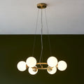 Novena Barbosa 6 Light Pendant Light Satin Brass Plate Gloss White Glass