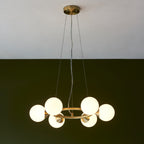 Novena Barbosa 6 Light Pendant Light Satin Brass Plate Gloss White Glass